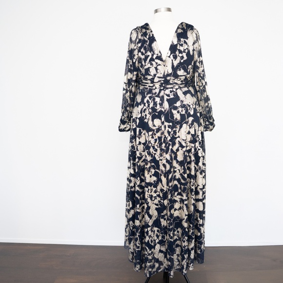 Betsy & Adam - Plus Size Foil Printed Mesh Gown - Picture 3 of 13